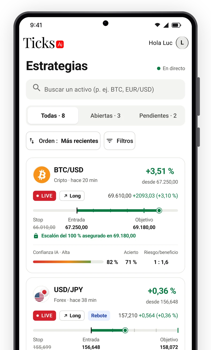El feed de estrategias de Ticks